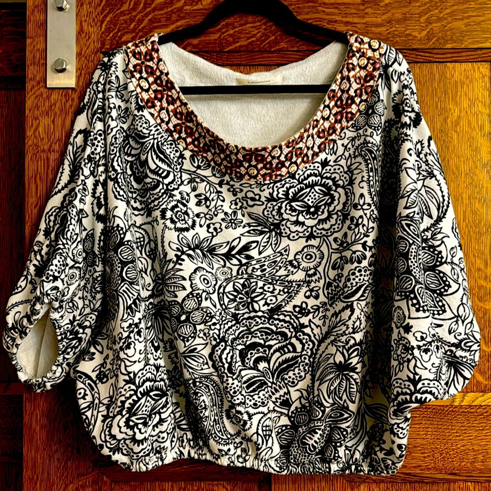 Cute patterned Anthropologie cropped sweatshirt